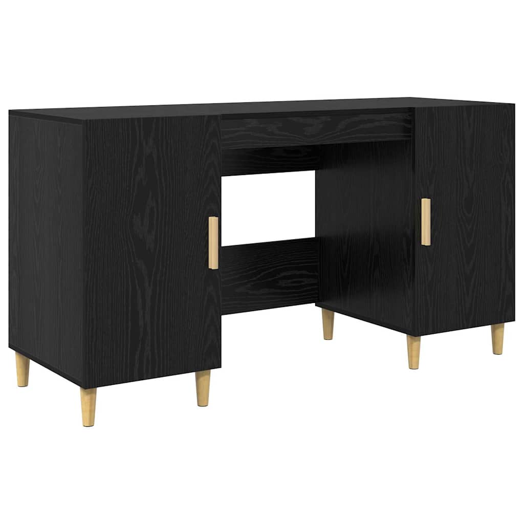 Skrivebord med hylle Svart Eik 140 x 50 x 75 cm Konstruert tre