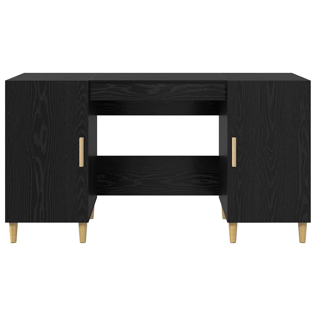 Skrivebord med hylle Svart Eik 140 x 50 x 75 cm Konstruert tre
