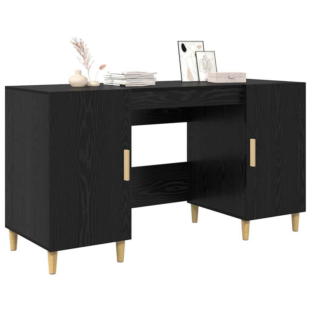 Skrivebord med hylle Svart Eik 140 x 50 x 75 cm Konstruert tre