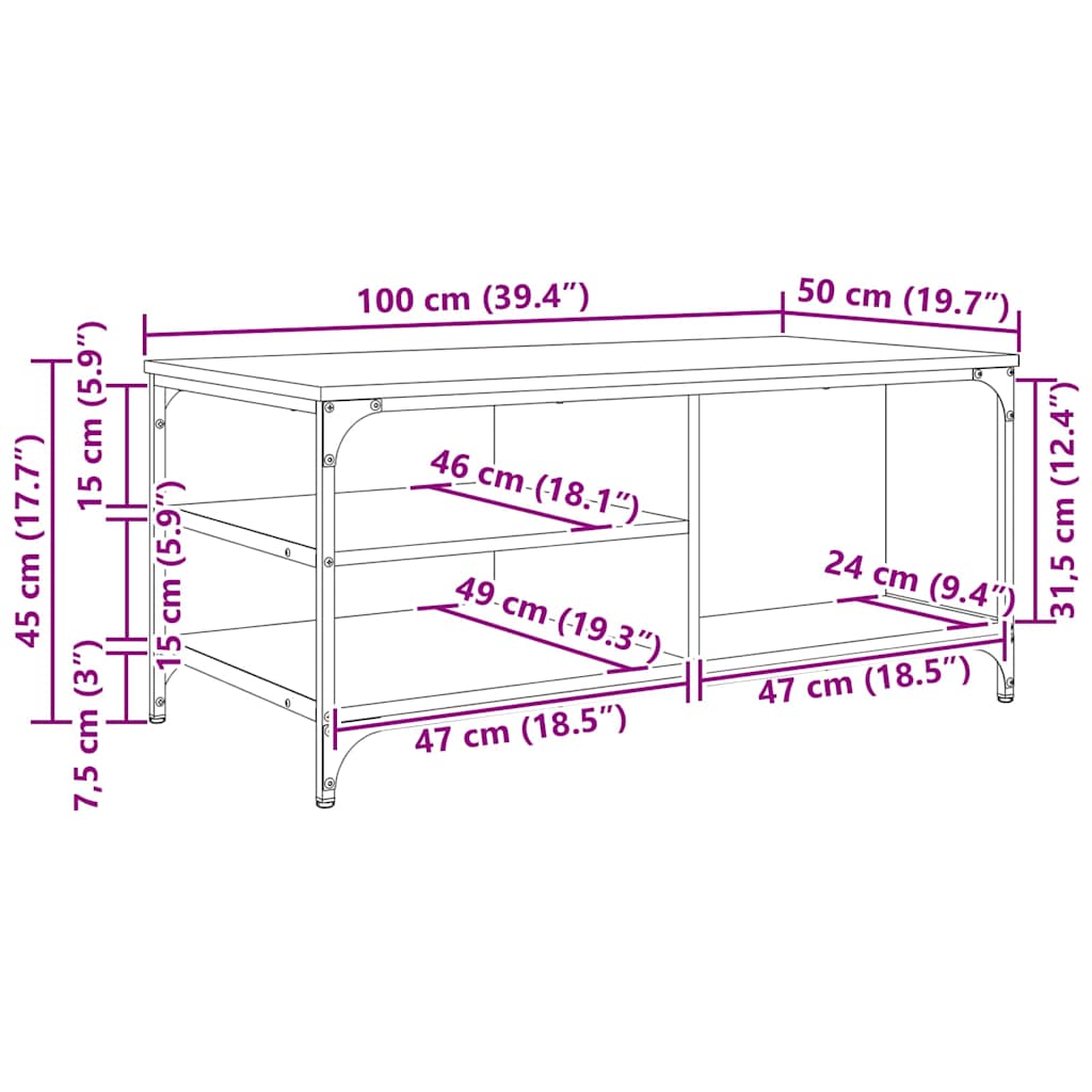 Kaffebord Svart Eik 100 x 50 x 45 cm Konstruert tre