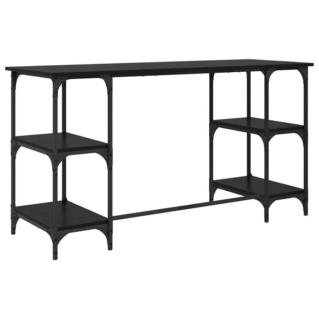 Skrivebord med hylle Svart Eik 140 x 50 x 75 cm Konstruert tre