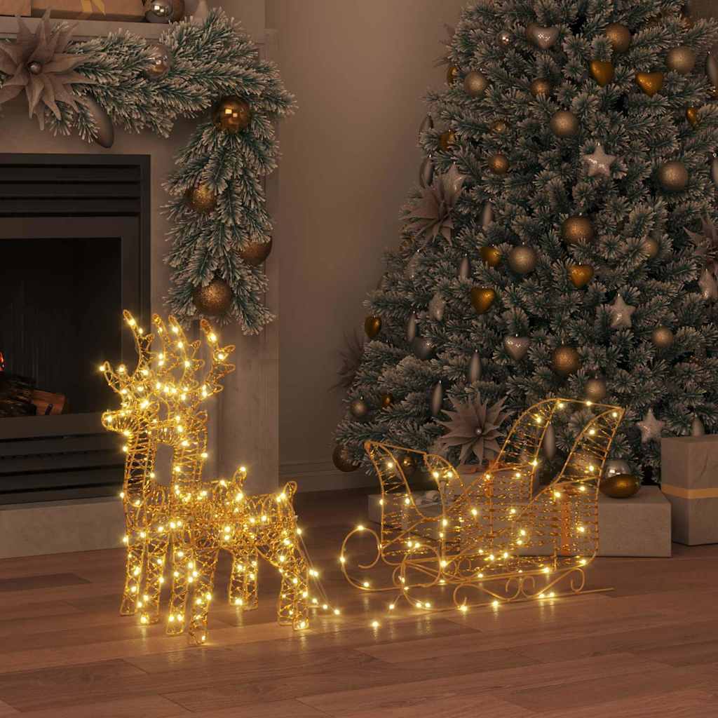 Reinsdyr Trekke Slede med 160 LED Varmhvit 30 x 12 x 55 cm PET
