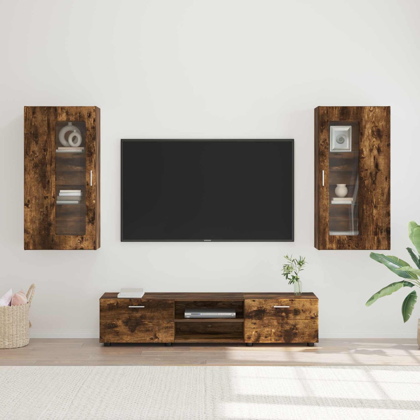 TV-benksett med skuff FLORIN 3 pcs Røkt eik Konstruert tre
