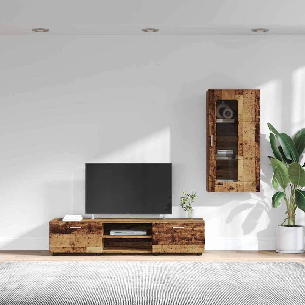TV-benksett med skuff FLORIN 3 pcs Gammelt tre Konstruert tre