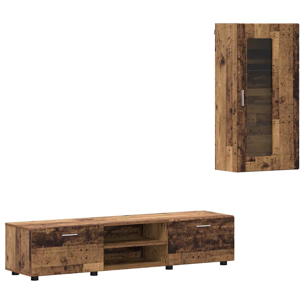 TV-benksett med skuff FLORIN 3 pcs Gammelt tre Konstruert tre