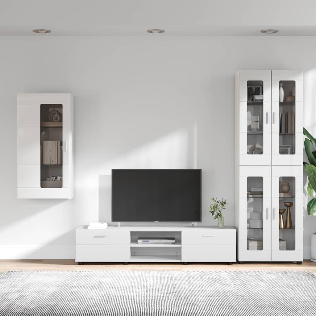 TV-benksett med dør FLORIN 3 pcs Høyglanset hvit Konstruert tre