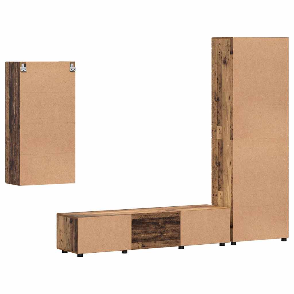 TV-benksett med skuff FLORIN 3 pcs Gammelt tre Konstruert tre