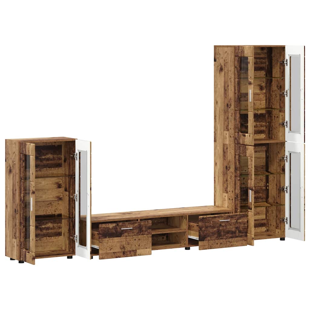 TV-benksett med skuff FLORIN 3 pcs Gammelt tre Konstruert tre