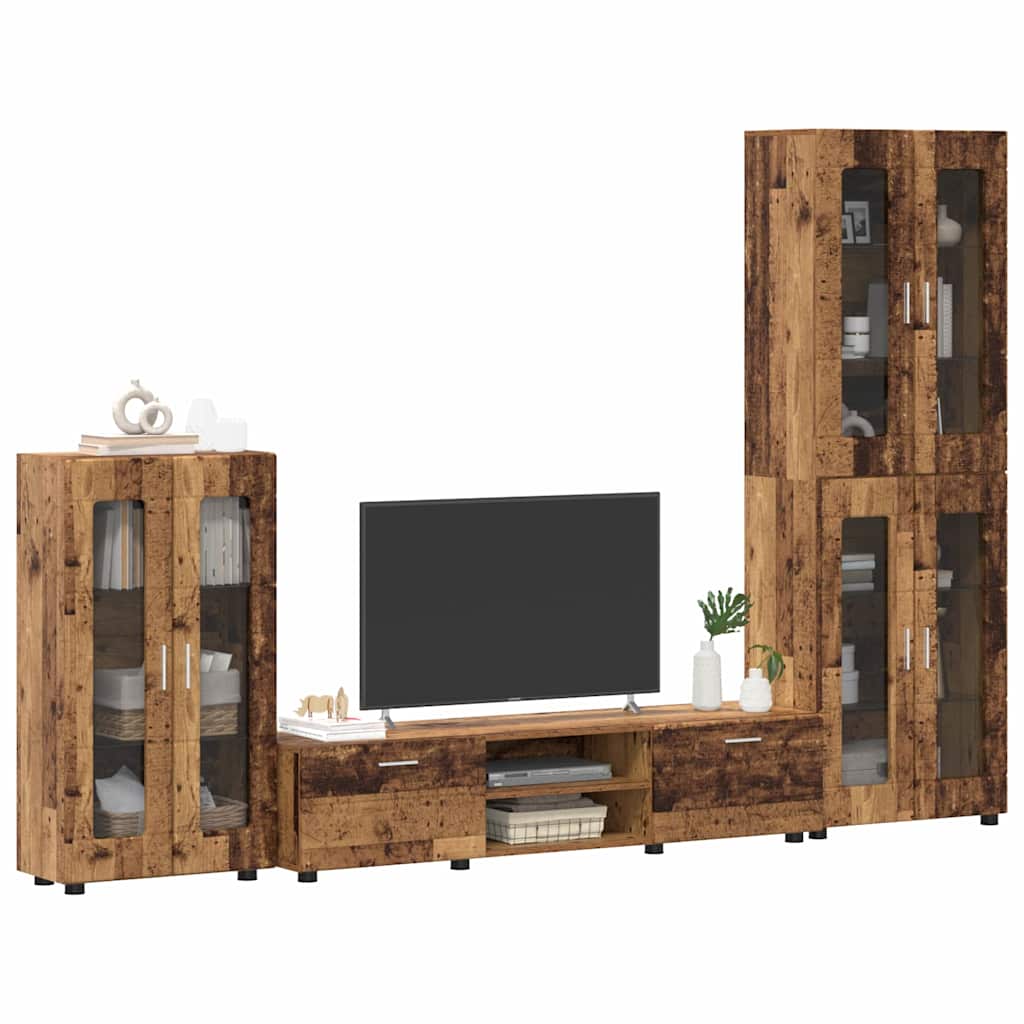 TV-benksett med skuff FLORIN 3 pcs Gammelt tre Konstruert tre