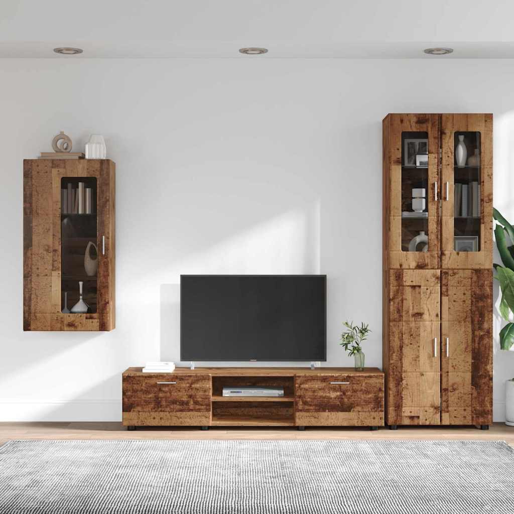 TV-benksett med skuff FLORIN 3 pcs Gammelt tre Konstruert tre