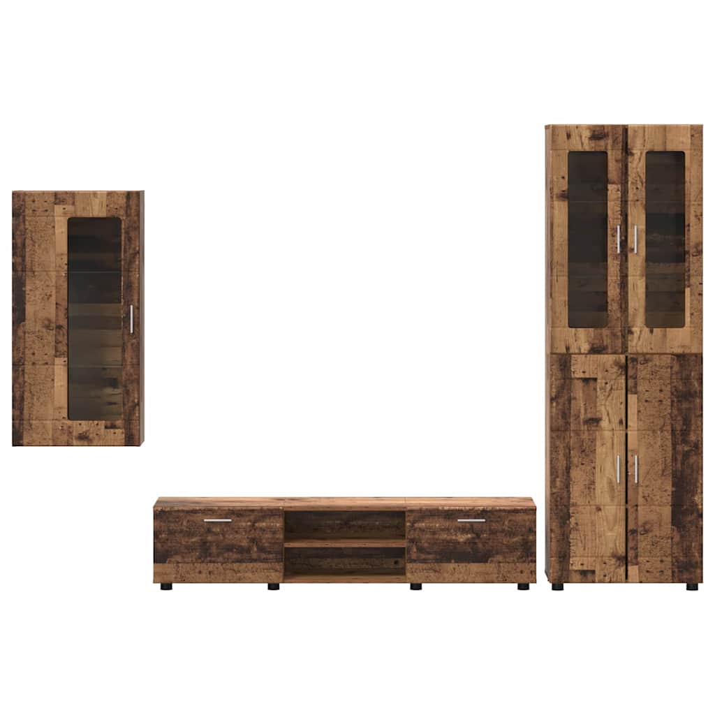 TV-benksett med skuff FLORIN 3 pcs Gammelt tre Konstruert tre