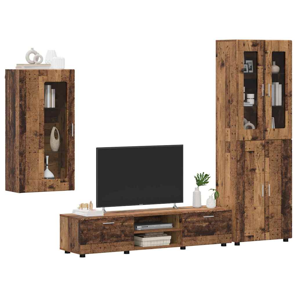 TV-benksett med skuff FLORIN 3 pcs Gammelt tre Konstruert tre