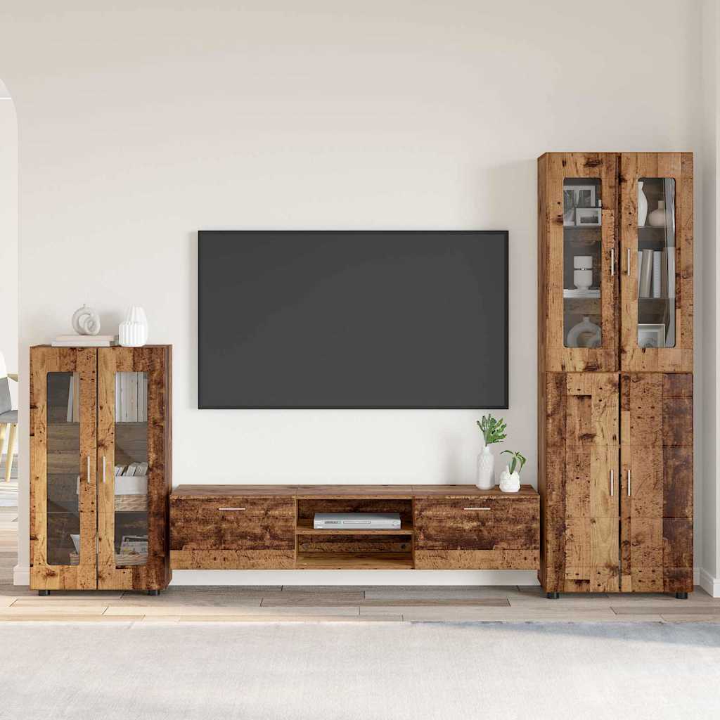 TV-benksett med skuff FLORIN 3 pcs Gammelt tre Konstruert tre