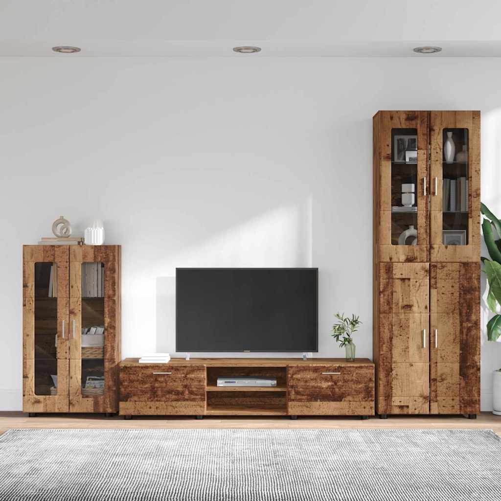 TV-benksett med skuff FLORIN 3 pcs Gammelt tre Konstruert tre