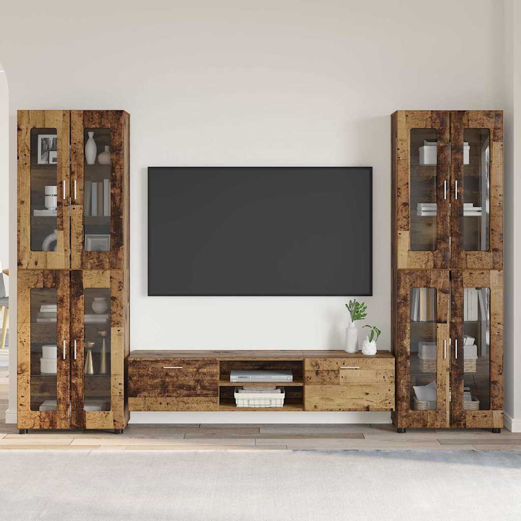 TV-benksett med skuff FLORIN 3 pcs Gammelt tre Konstruert tre