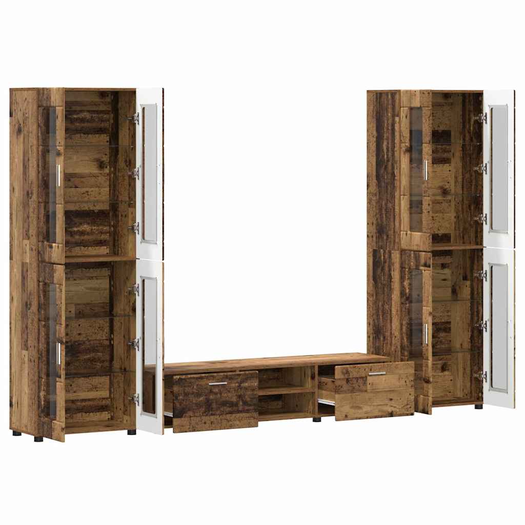 TV-benksett med skuff FLORIN 3 pcs Gammelt tre Konstruert tre