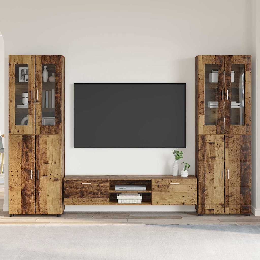 TV-benksett med skuff FLORIN 3 pcs Gammelt tre Konstruert tre