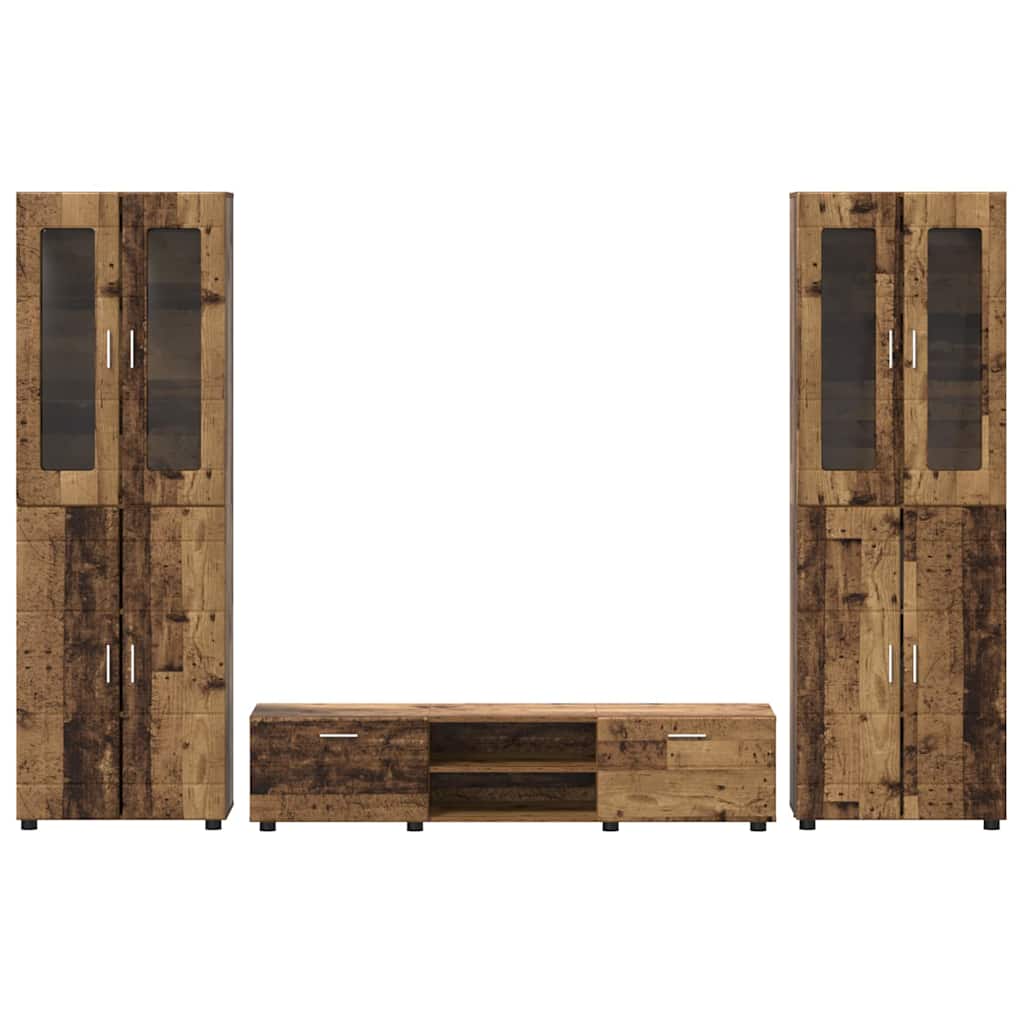 TV-benksett med skuff FLORIN 3 pcs Gammelt tre Konstruert tre