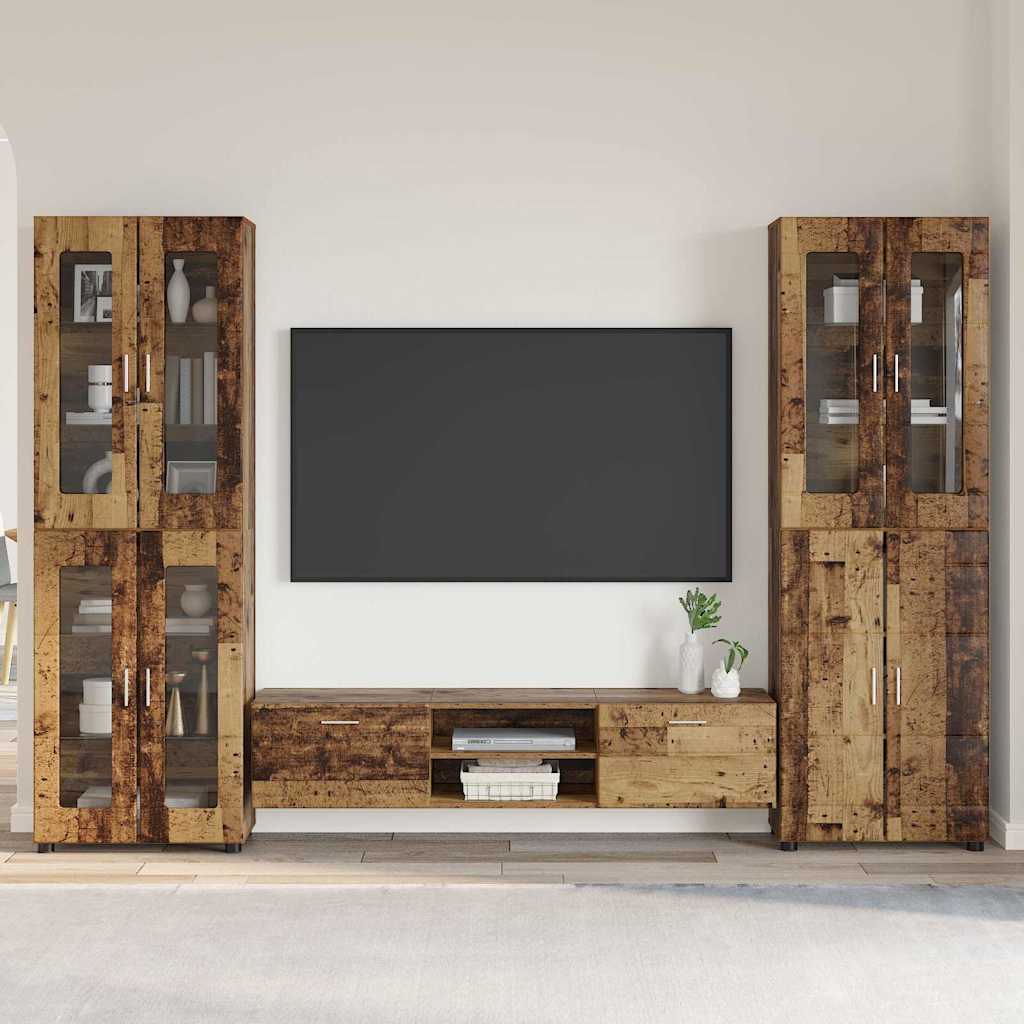 TV-benksett med skuff FLORIN 3 pcs Gammelt tre Konstruert tre