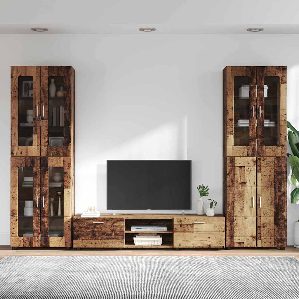 TV-benksett med skuff FLORIN 3 pcs Gammelt tre Konstruert tre
