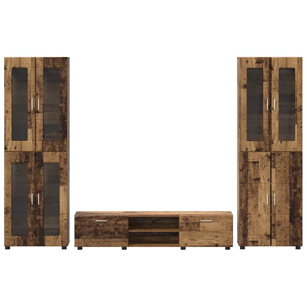 TV-benksett med skuff FLORIN 3 pcs Gammelt tre Konstruert tre