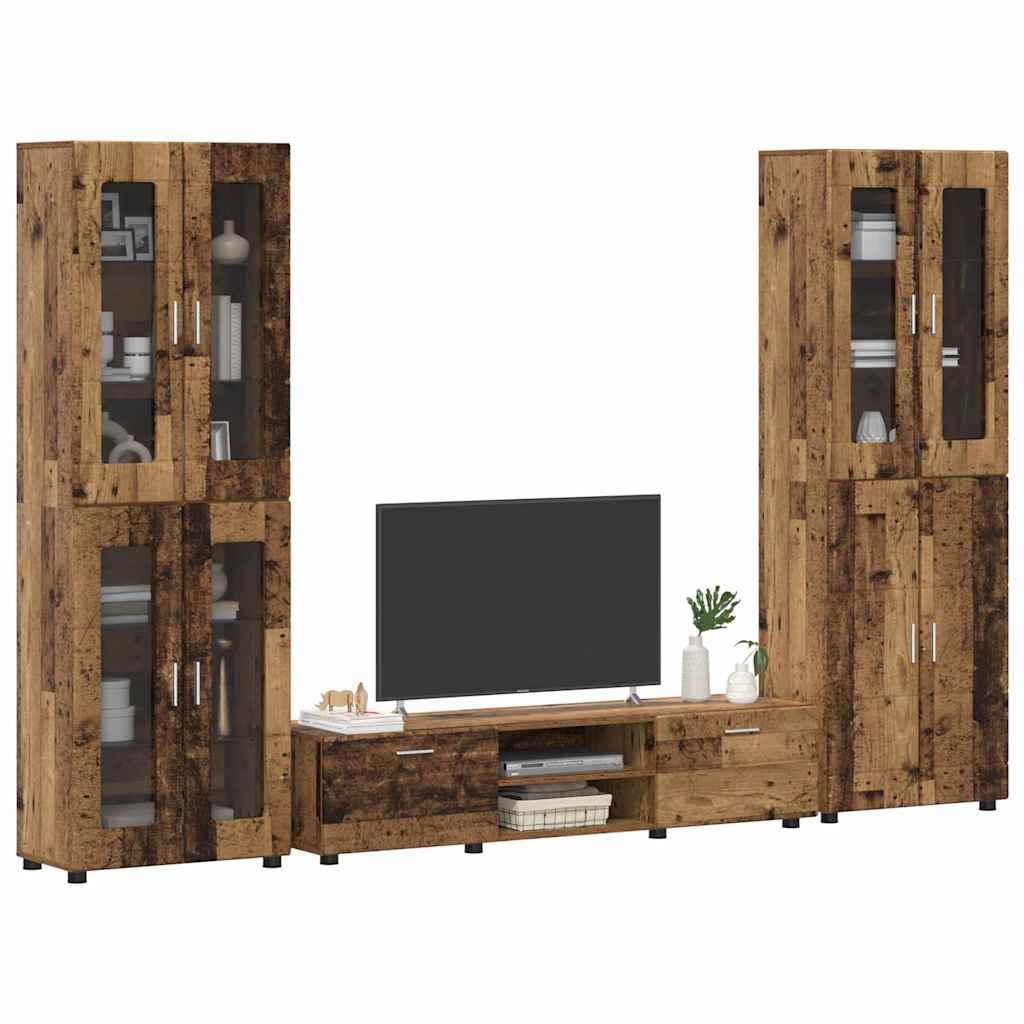 TV-benksett med skuff FLORIN 3 pcs Gammelt tre Konstruert tre