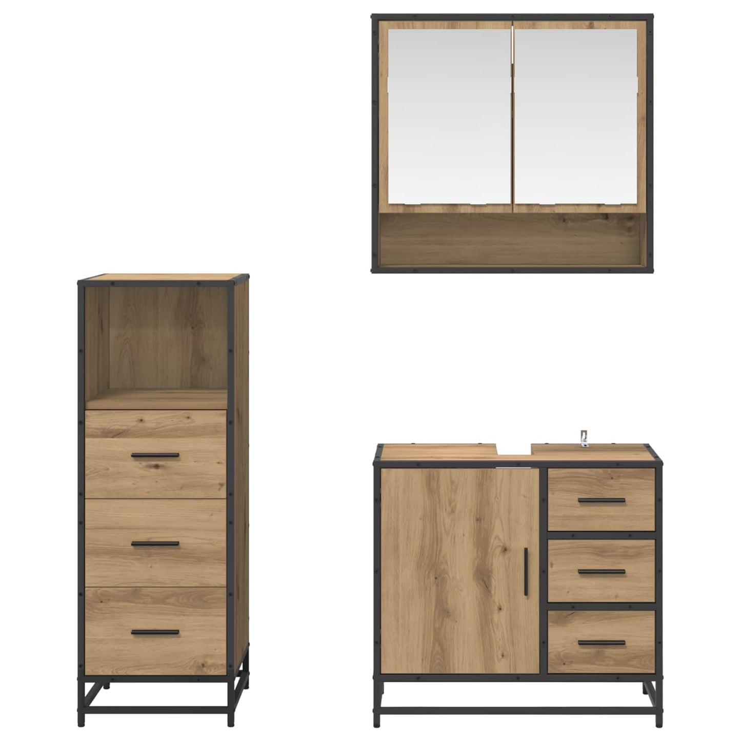Baderomsinnredningssett 3 pcs Artisan Eik Konstruert tre