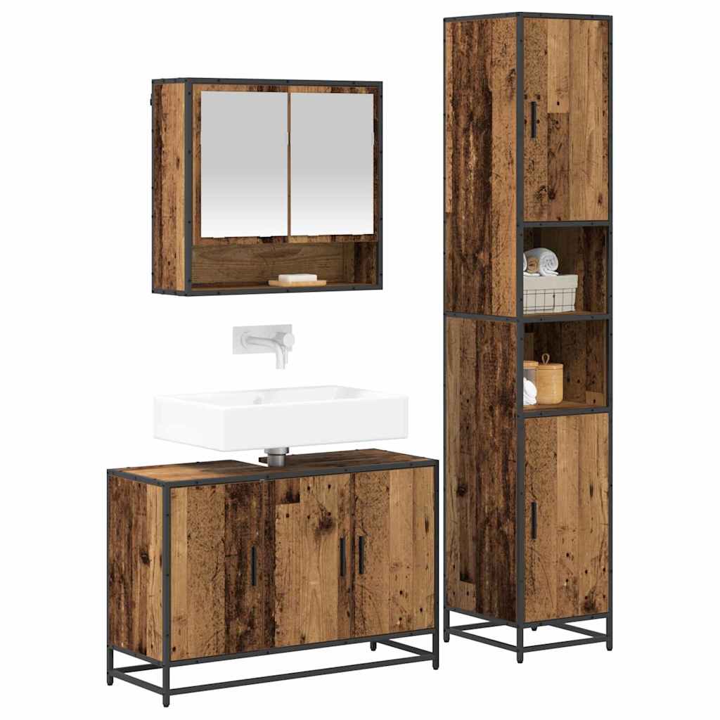 Baderomsinnredningssett med dør 3 pcs Gamle tre Konstruert tre