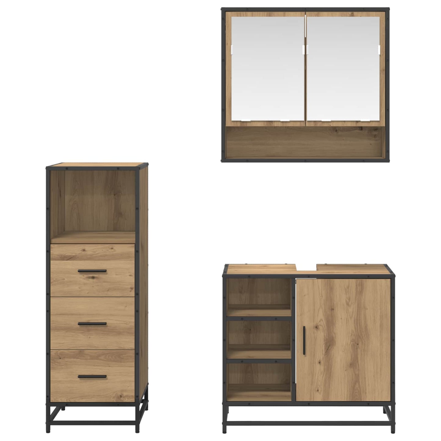 Baderomsinnredningssett 3 pcs Artisan Eik Konstruert tre