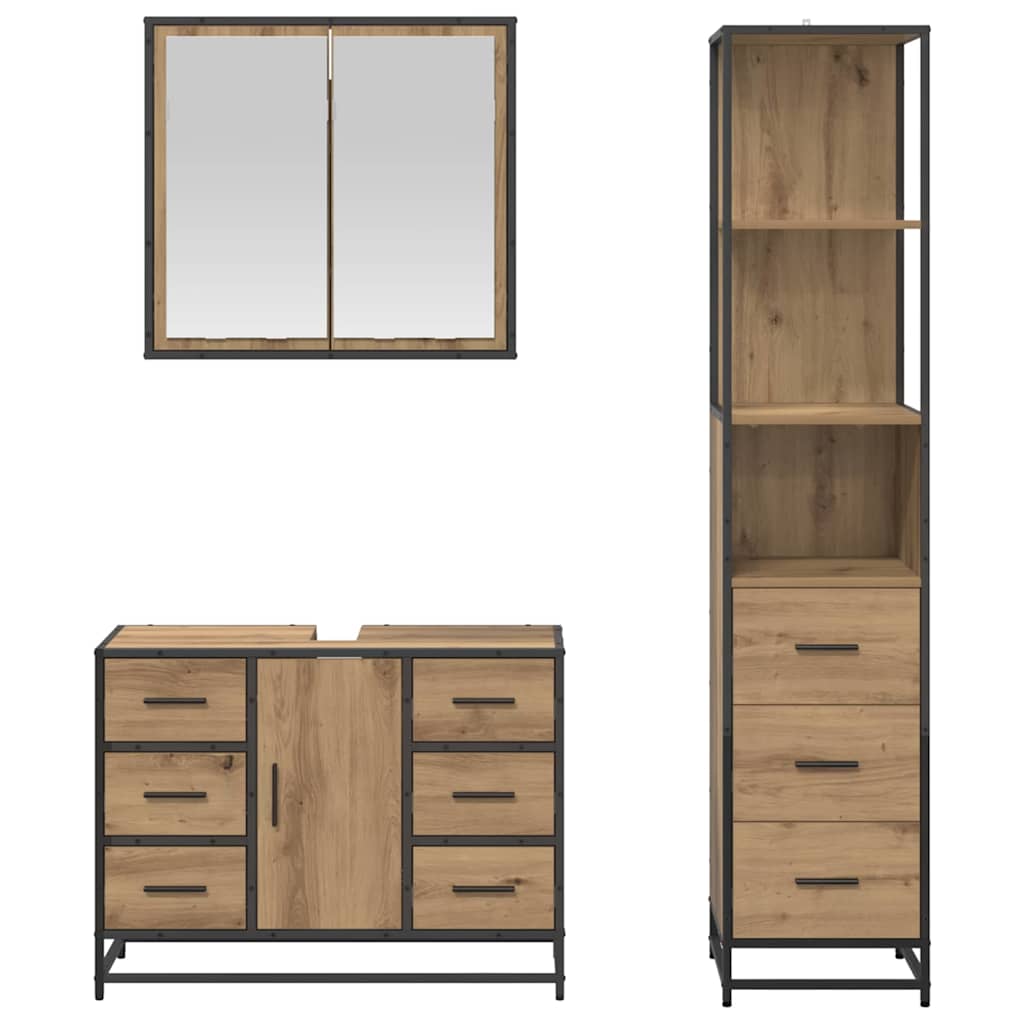 Baderomsinnredningssett 3 pcs Artisan Eik Konstruert tre