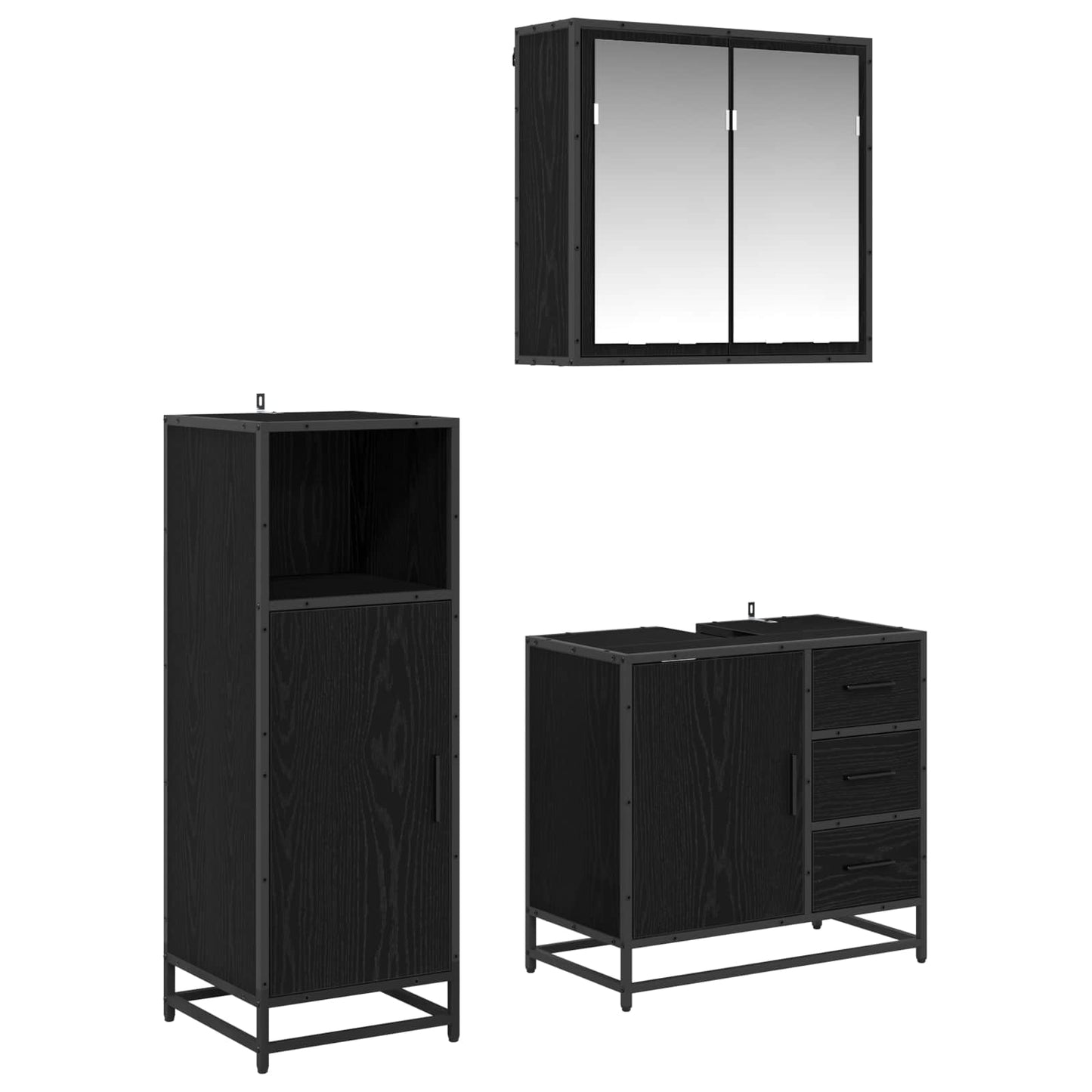 Baderomsinnredningssett med dør 3 pcs Svart Eik Konstruert tre
