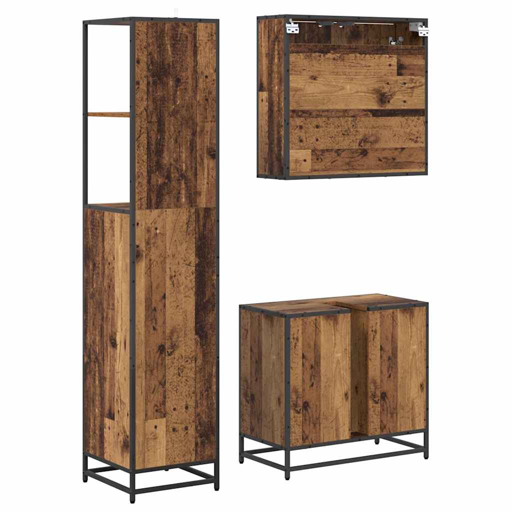 Baderomsinnredningssett med dør 3 pcs Gamle tre Konstruert tre