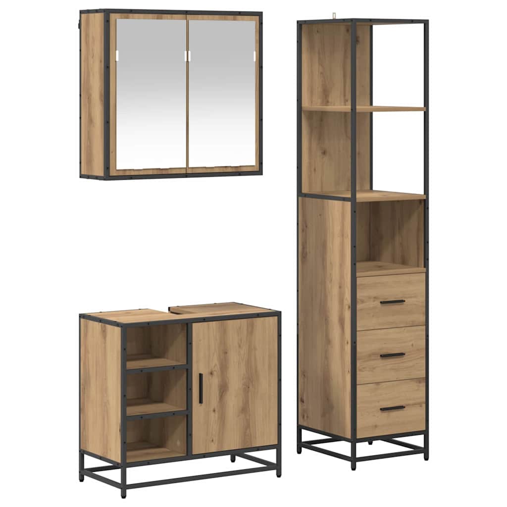 Baderomsinnredningssett 3 pcs Artisan Eik Konstruert tre