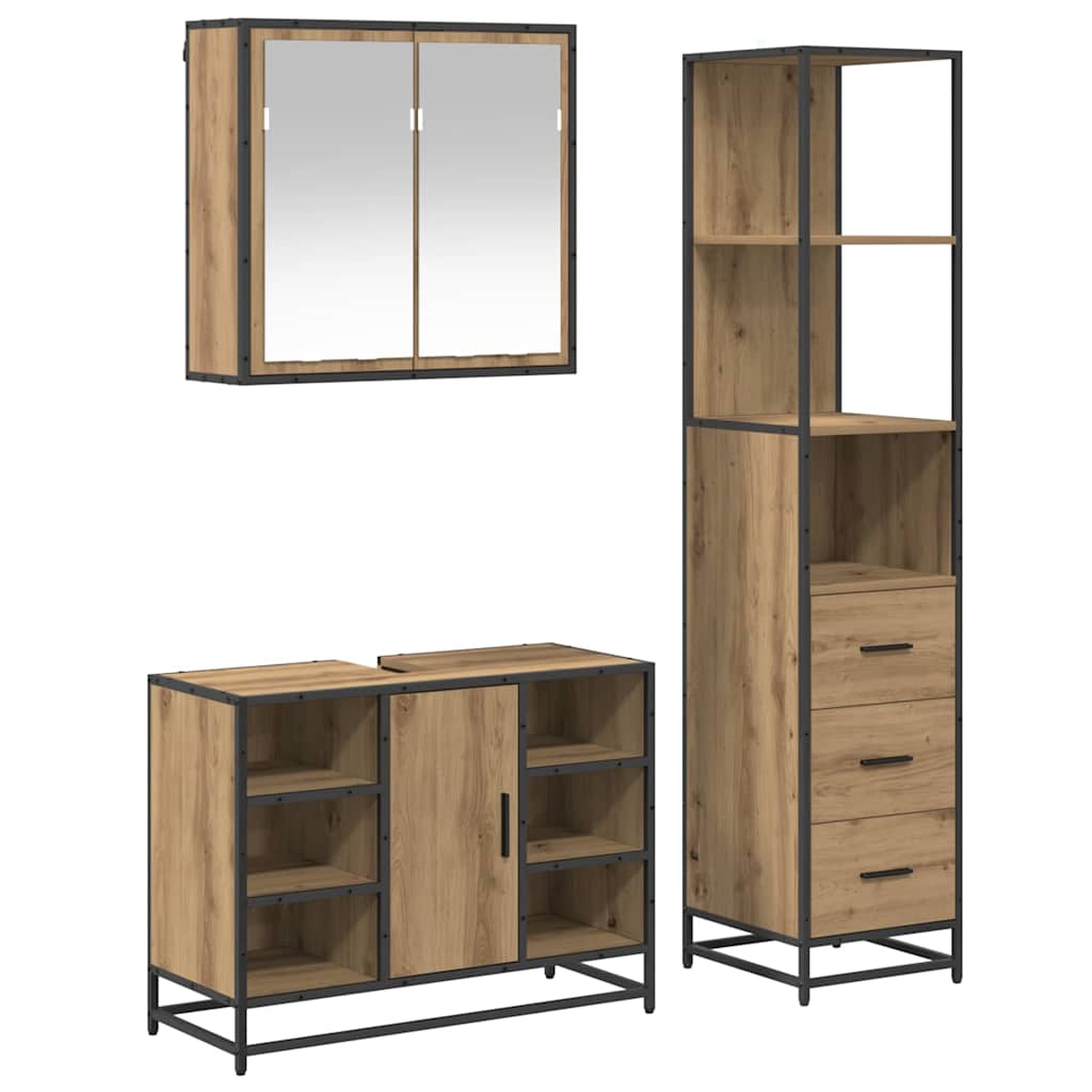 Baderomsinnredningssett 3 pcs Artisan Eik Konstruert tre