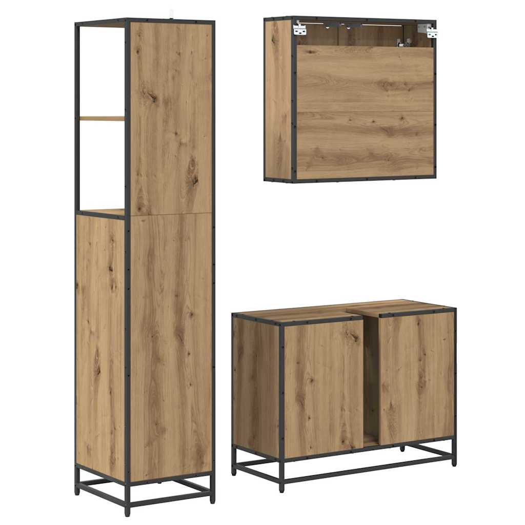 Baderomsinnredningssett 3 pcs Artisan Eik Konstruert tre
