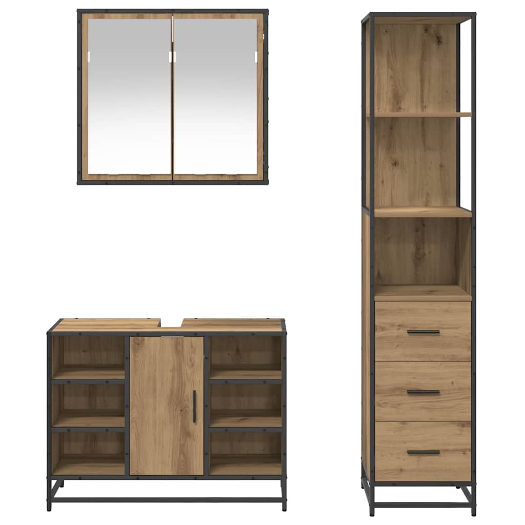 Baderomsinnredningssett 3 pcs Artisan Eik Konstruert tre