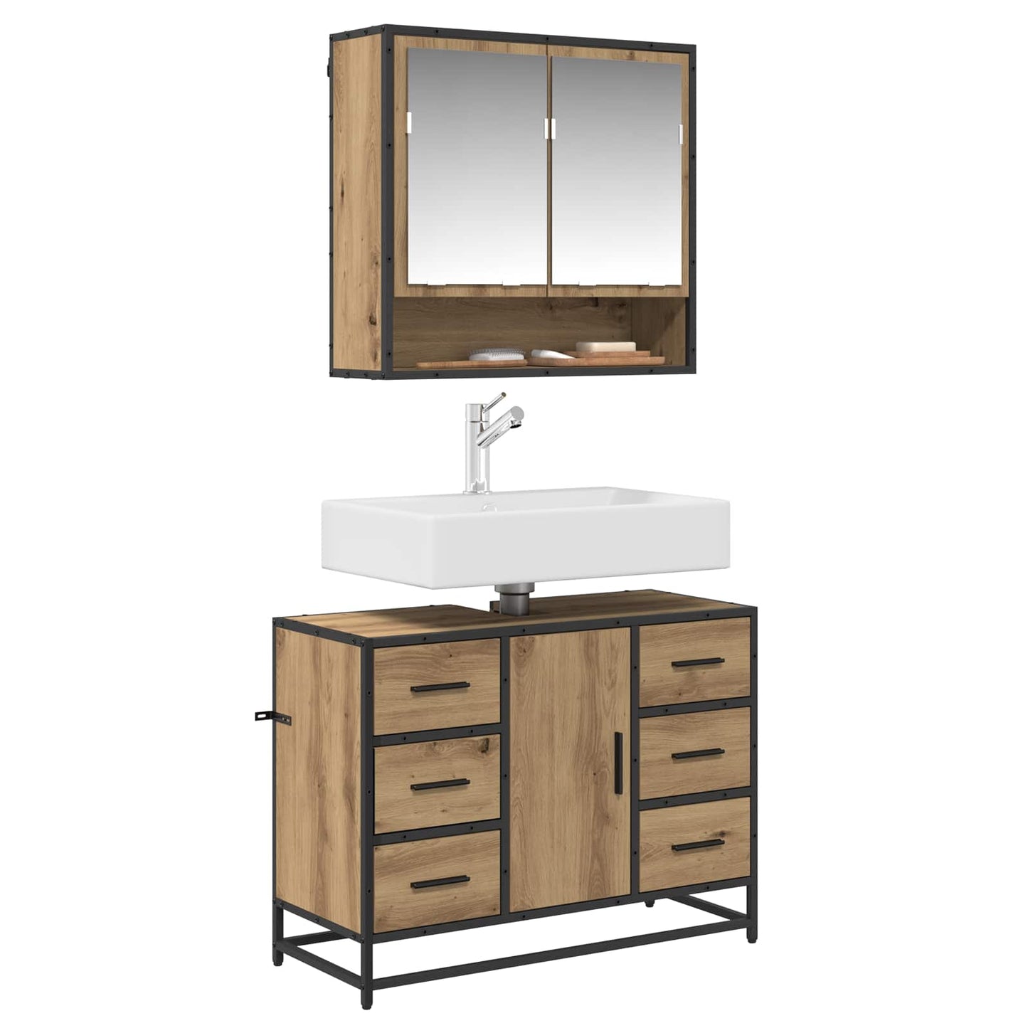 Baderomsinnredningssett 2 pcs Artisan Eik Konstruert tre