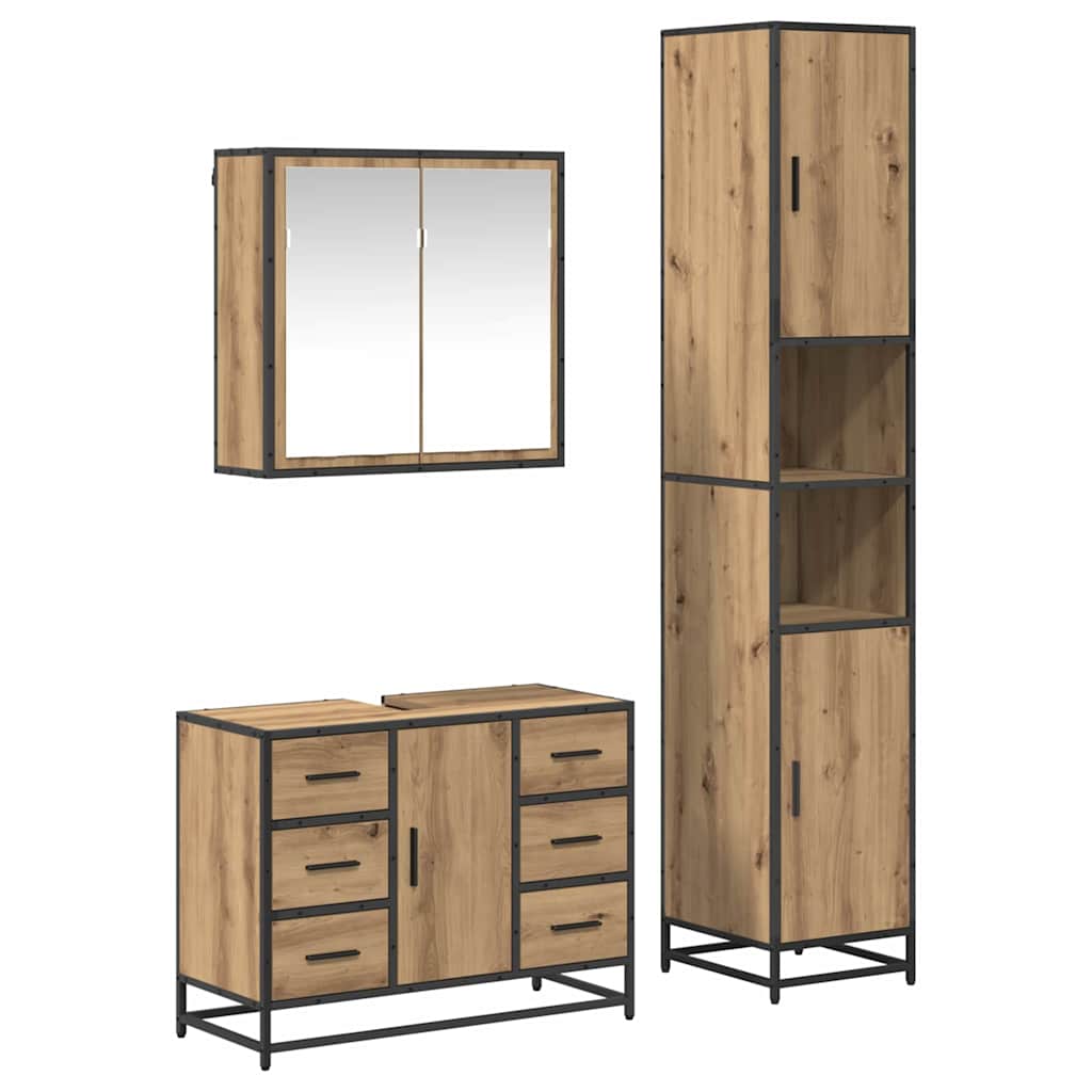 Baderomsinnredningssett 3 pcs Artisan Eik Konstruert tre