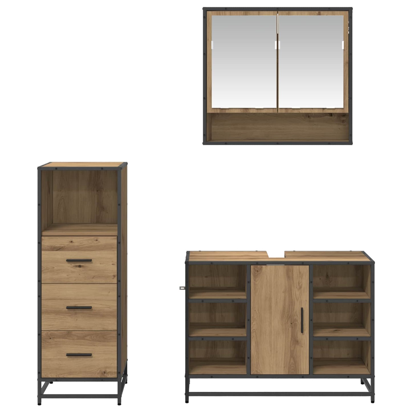 Baderomsinnredningssett 3 pcs Artisan Eik Konstruert tre