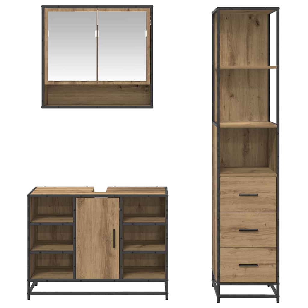 Baderomsinnredningssett 3 pcs Artisan Eik Konstruert tre