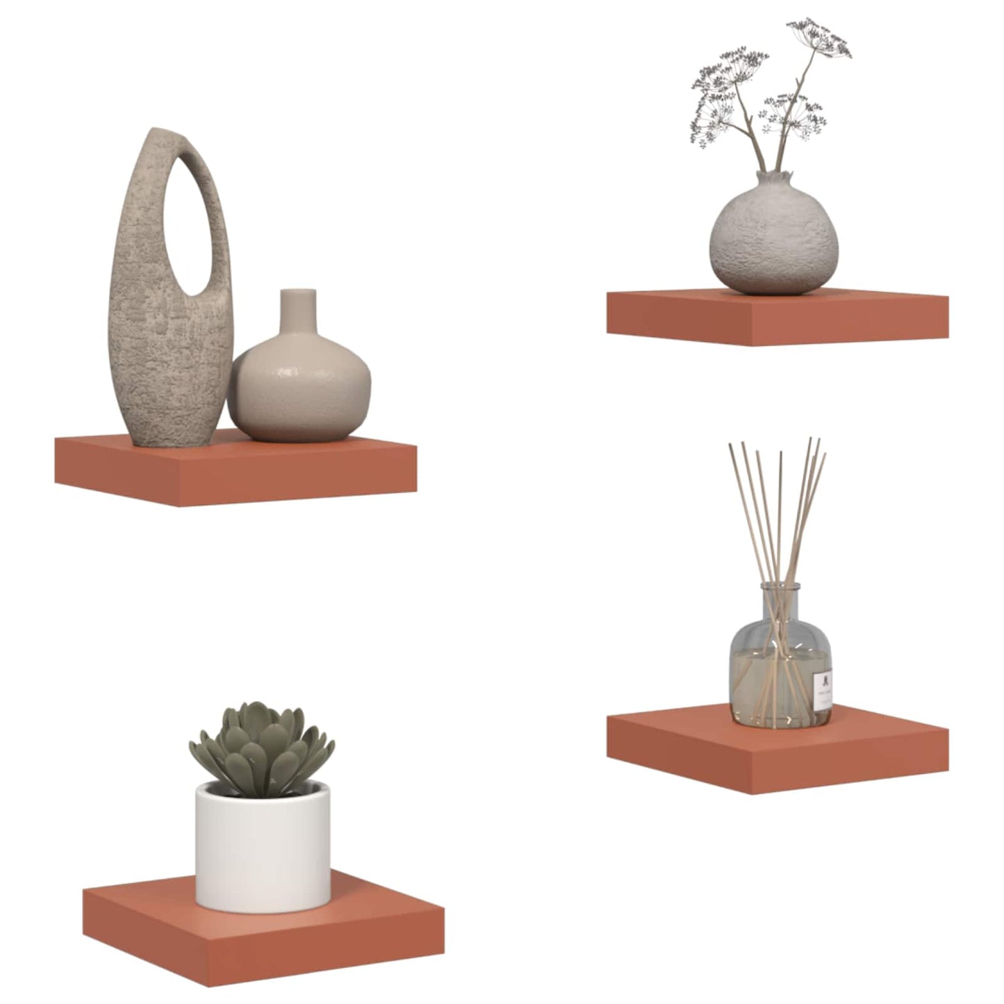 Vegghylle Veggmontert 4 pcs Rød 23 x 23,5 x 4 cm Konstruert tre