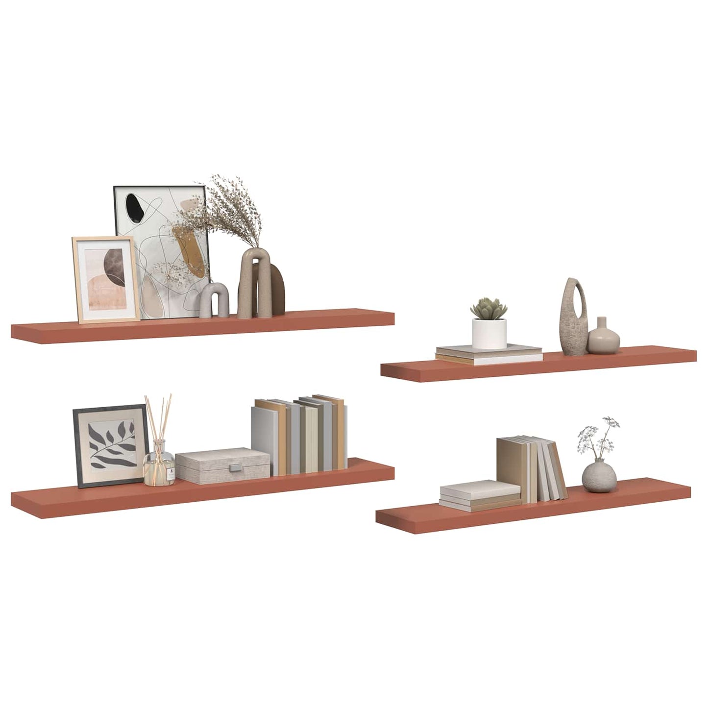 Vegghylle 4 pcs Rød 120 x 23,5 x 4 cm Konstruert tre