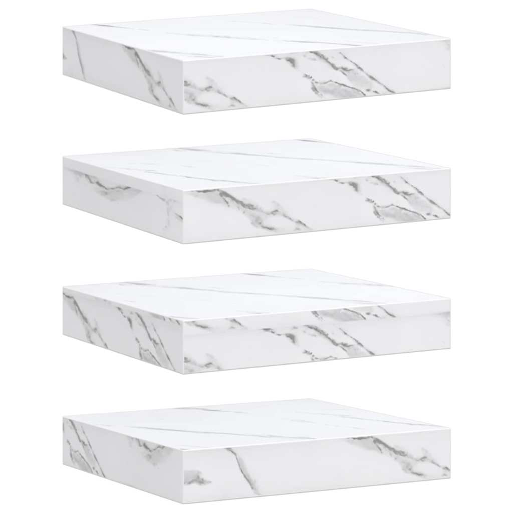 Vegghylle 4 pcs Hvit marmor 23 x 23,5 x 4 cm Konstruert tre
