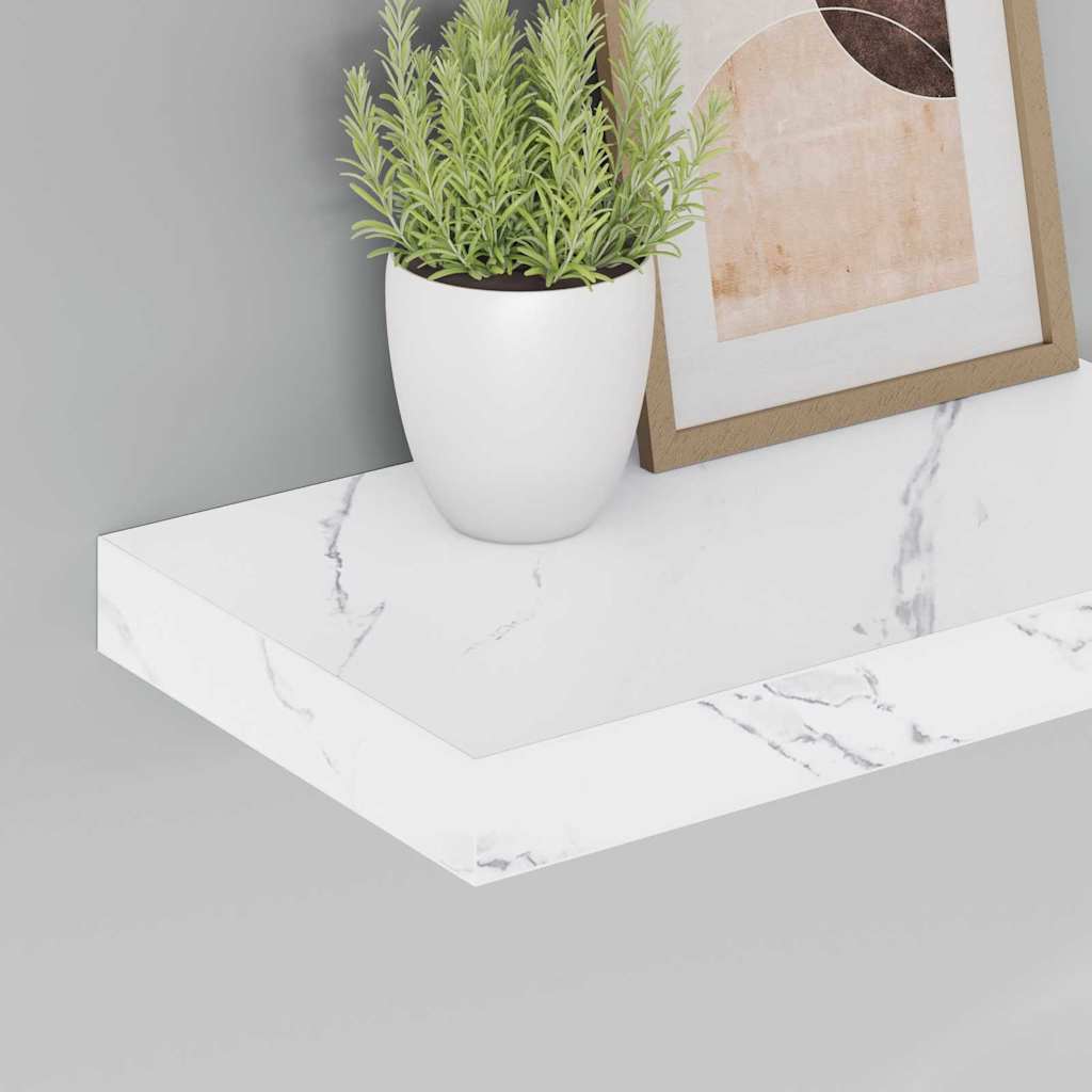 Vegghylle 2 pcs Hvit marmor 40 x 23,5 x 4 cm Konstruert tre