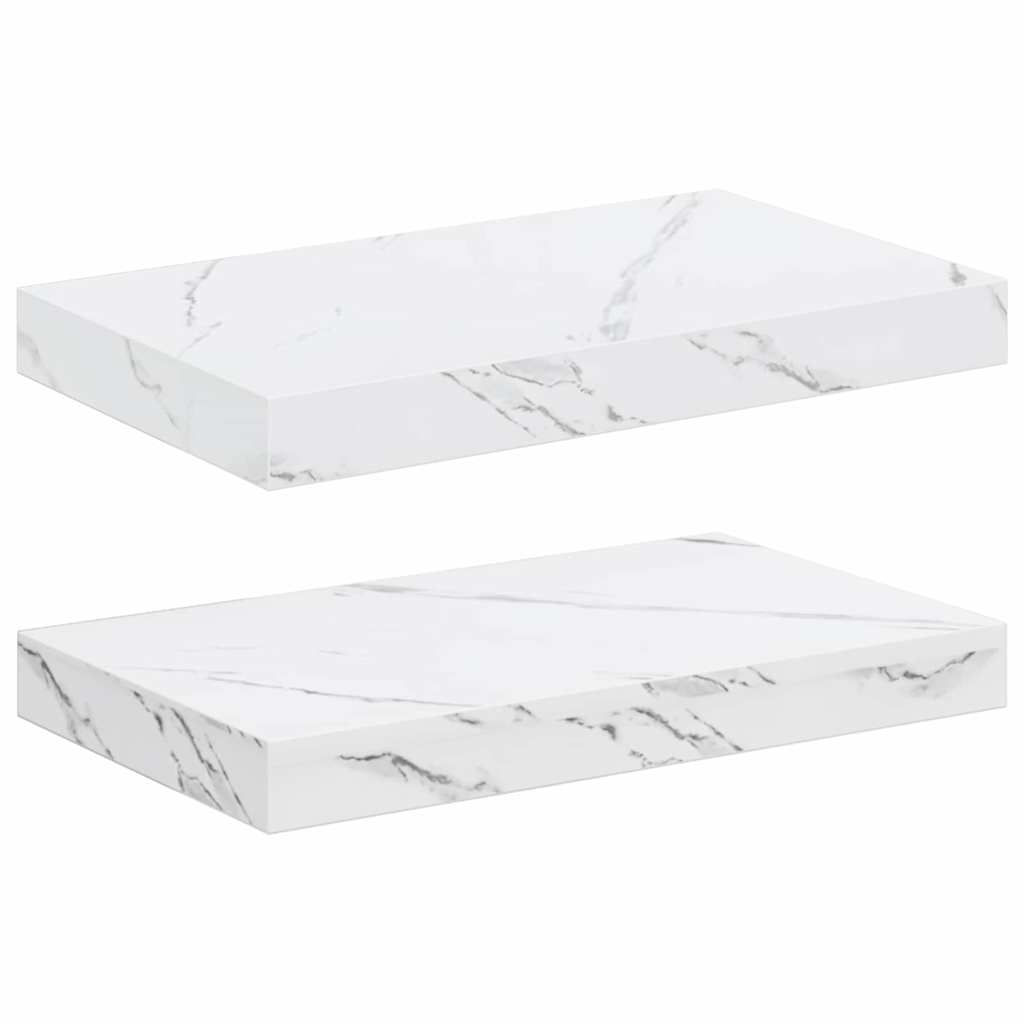 Vegghylle 2 pcs Hvit marmor 40 x 23,5 x 4 cm Konstruert tre