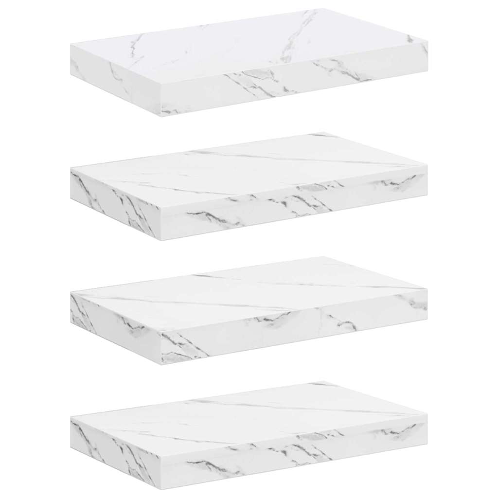 Vegghylle 4 pcs Hvit marmor 40 x 23,5 x 4 cm Konstruert tre