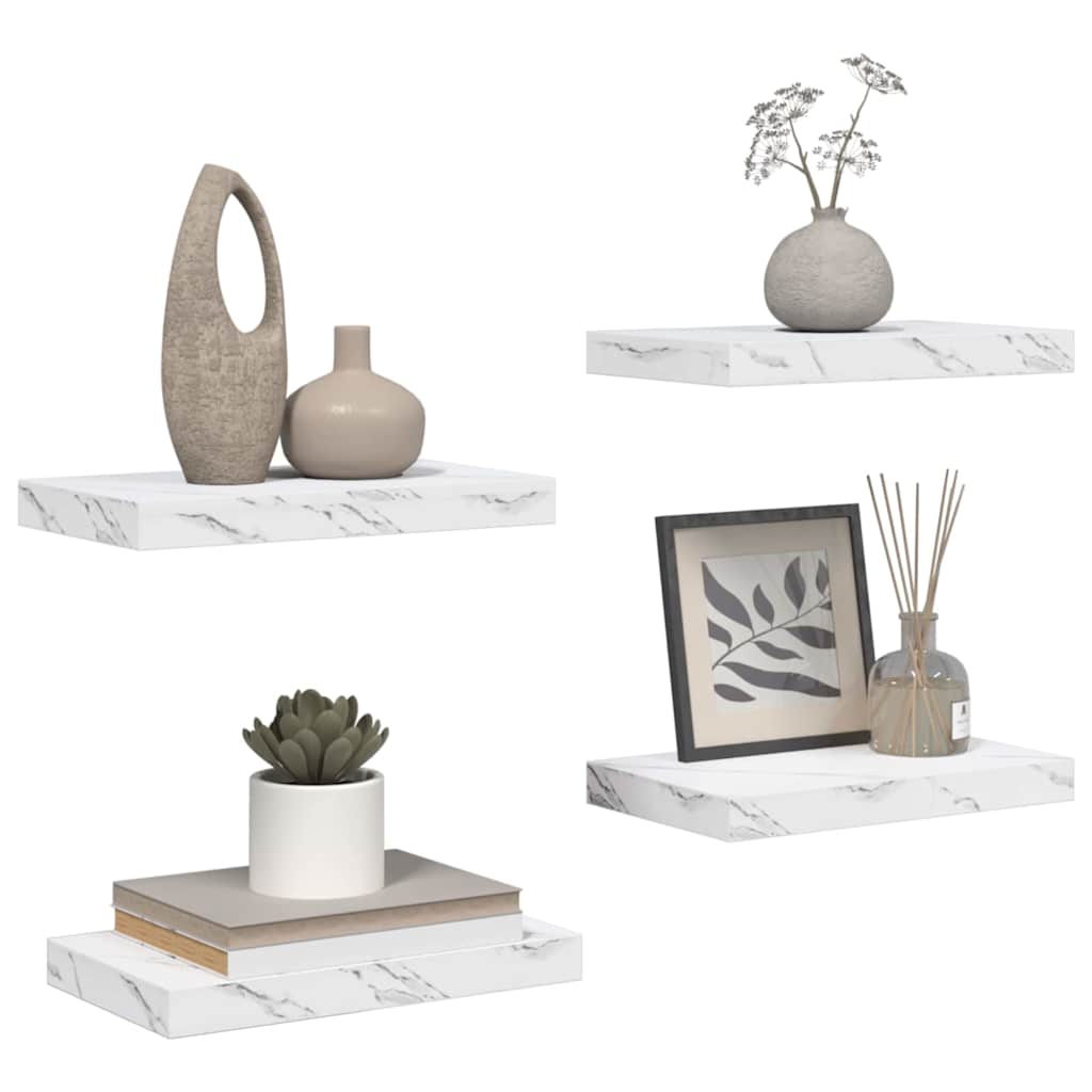 Vegghylle 4 pcs Hvit marmor 40 x 23,5 x 4 cm Konstruert tre