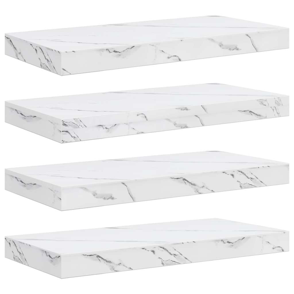 Vegghylle 4 pcs Hvit marmor 50 x 23,5 x 4 cm Konstruert tre