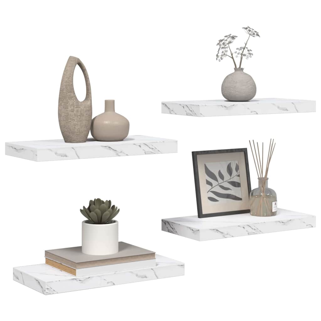 Vegghylle 4 pcs Hvit marmor 50 x 23,5 x 4 cm Konstruert tre