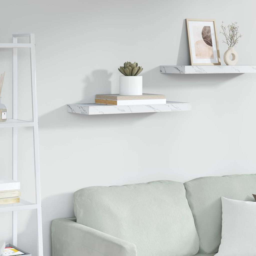 Vegghylle Veggmontert Hvit marmor 60 x 23 x 4 cm Konstruert tre